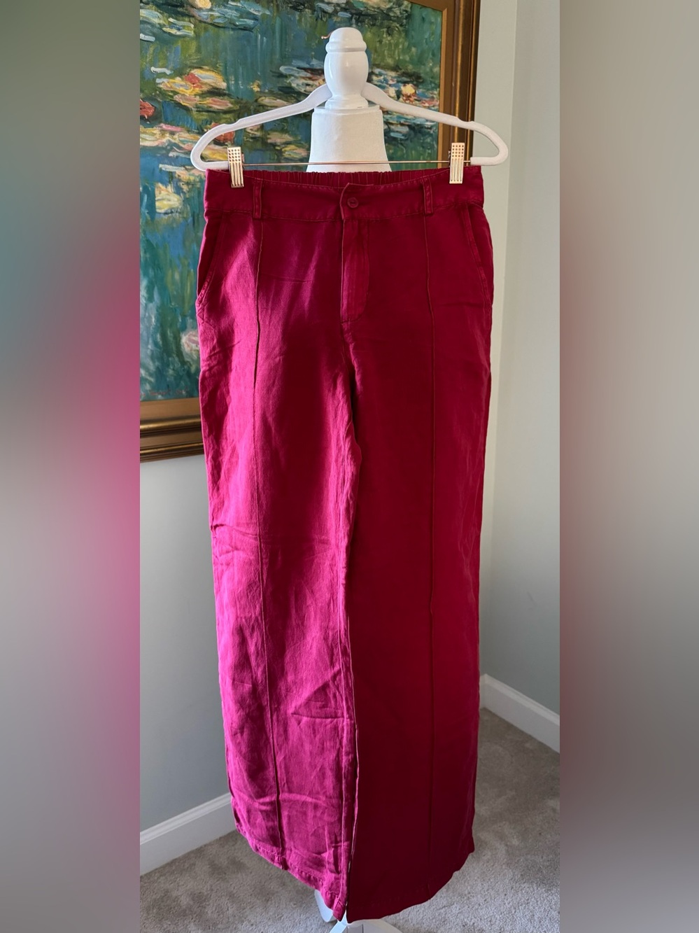 YFB Red High Waisted Pleated Linen Pant Size Small 26” waist